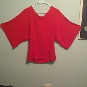Wide quarter length sleeve red top
